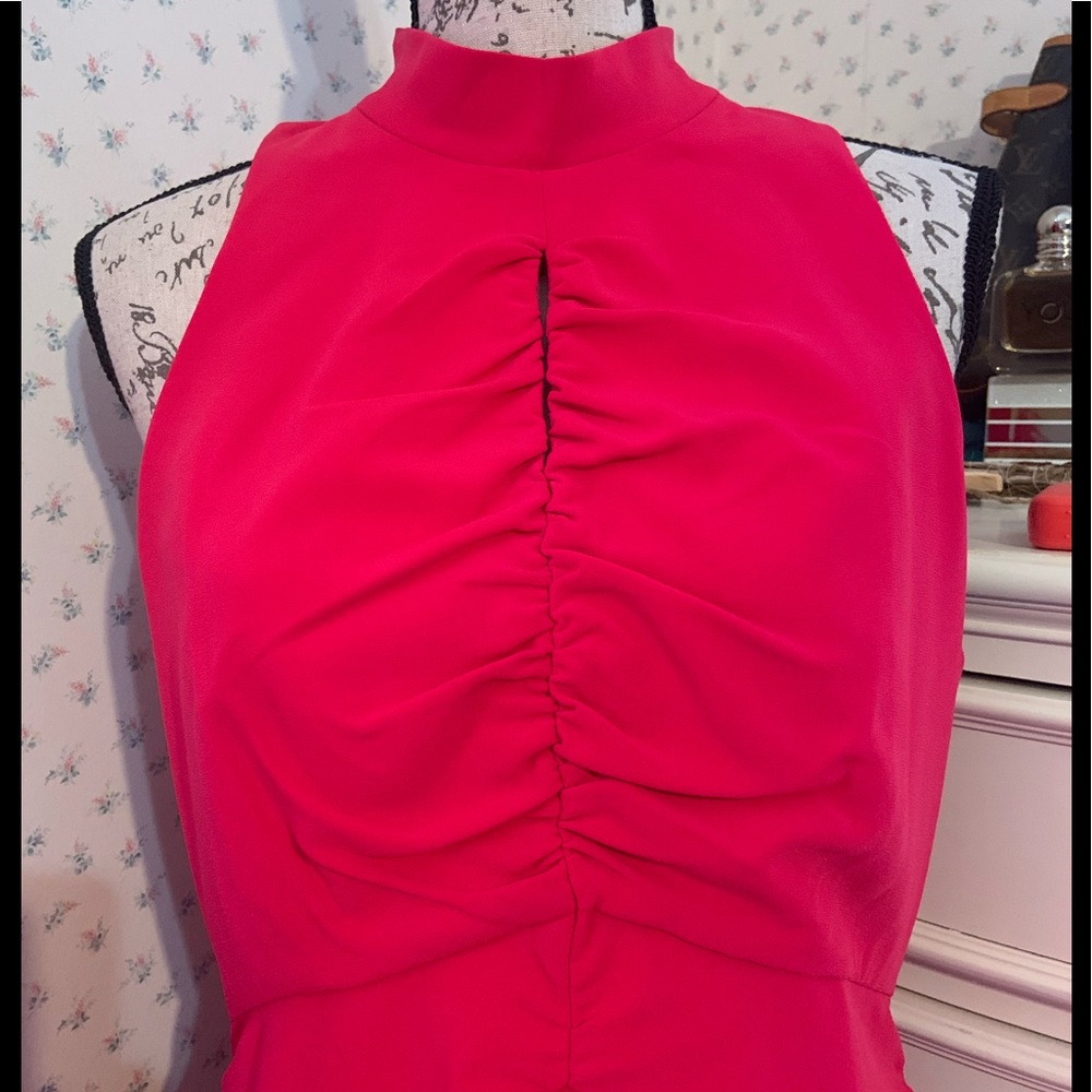 Halston Heritage Ruched Ruffle Fuchsia Dress - Picture 2 of 15